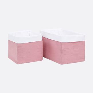 KraftKids Stoff-Körbchen in Musselin rosa, Aufbewahrungskorb für Kinderzimmer, Aufbewahrungsbox fürs Bad, Größe 20 x 33 x 20 cm