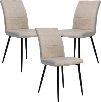 Moderne Esszimmerstühle in Lederoptik - bequeme Stühle mit abgesteppter Vorderseite und bezogener Rückseite - gepolsterte Küchenstühle mit gebogener Rückenlehne für mehr Sitzkomfort Taupe 3 St.