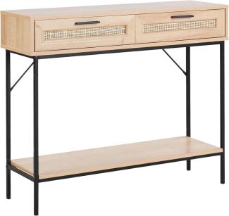 Konsolentisch heller Holzfarbton 2 Rattan-Schubladen PASCO