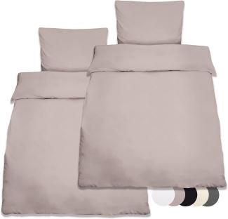 Beautissu Reforcé Bettwäsche Julie - 4teilig – Bettbezug Set – Kühlende Sommerbettwäsche aus Baumwolle Taupe, 200cm, 135cm