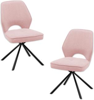 NELE Esszimmerstühle 2er Set mit schwarzem Metallgestell und Stoffbezug, Light Pink - Bequeme Stühle für Esszimmer & Wohnzimmer - 48 x 89 x 60 cm (B/H/T)