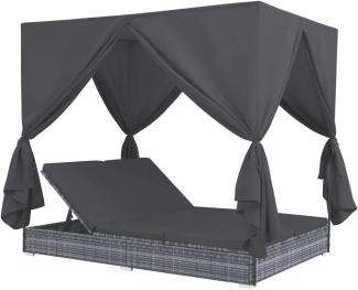 vidaXL Outdoor-Lounge-Bett mit Vorhängen Poly Rattan Grau