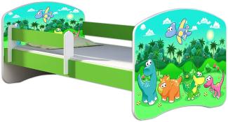 ACMA Kinderbett Jugendbett mit Einer Schublade und Matratze Grün mit Rausfallschutz Lattenrost II 140x70 160x80 180x80 (30 Dino, 160x80)