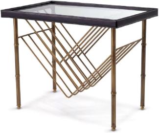 Casa Padrino Luxus Beistelltisch Vintage Messing / Schwarz 70 x 45 x H. 56 cm - Rechteckiger Tisch mit Glasplatte - Wohnzimmer Möbel - Luxus Möbel - Luxus Einrichtung - Wohnzimmer Einrichtung