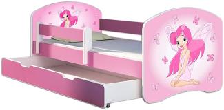 Kinderbett Jugendbett mit einer Schublade und Matratze Rausfallschutz Rosa 70 x 140 80 x 160 80 x 180 ACMA II (07 Rosa Fee, 80 x 180 cm mit Bettkasten)