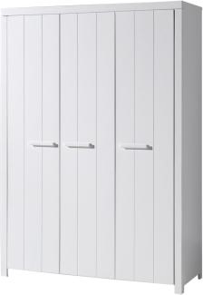 Kleiderschrank >ERIK< in Weiß aus Massiv Kiefer und MDF - 144x205,5x57,5 (BxHxT)