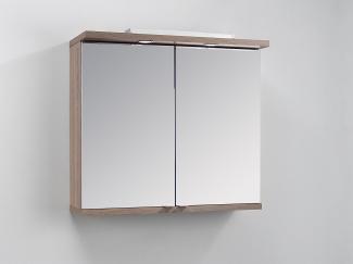 HOMEXPERTS Badezimmer Spiegelschrank NUSA mit LED-Beleuchtung & Türgriffen / Moderner, 2-türiger Spiegel Hängeschrank in Sonoma eiche / 80 x 30 x 73 cm (BxTxH) / Wandschrank mit Spiegeltüren
