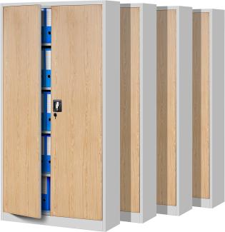 Jan Nowak 4er Set Aktenschrank C001 Metallschrank Stahlschrank Werkzeugschrank Büroschrank Lagerschrank Universalschrank Pulverbeschichtung Flügeltüren 185 cm x 90 cm x 40 cm (weiß/holzoptik)