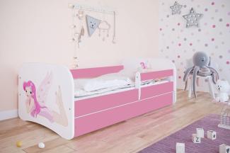 Kocot Kids 'Fee mit Flügeln' Einzelbett pink/weiß 80x160 cm inkl. Rausfallschutz, Matratze, Schublade und Lattenrost