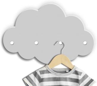 Kindsblick ® Wolkengarderobe in Grau - Garderobe mit 4 Kleiderhaken für Kinder - Wunderschöne Deko für jedes Kinderzimmer - Maße (38 x 25 x 1 cm)