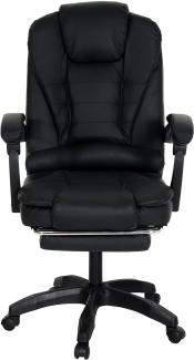 Bürostuhl HWC-M80, Schreibtischstuhl Drehstuhl Chefsessel, ausziehbare Fußstütze Kunstleder schwarzes Fußkreuz ~ schwarz