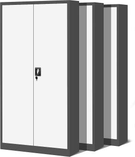 3er Set Aktenschrank C001H Büroschrank Metallschrank Stahlschrank Werkzeugschrank Stahlblech Pulverbeschichtet Flügeltürschrank Abschließbar 195 cm x 90 cm x 40 cm (anthrazit/weiß)