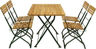 Biergarten - Garnitur MÜNCHEN 5-teilig (4x Stuhl, 1x Tisch 70x110cm), Flachstahl grün + Robinie