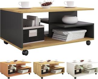 VCM Couchtisch Rollen Sofatisch Wohnzimmertisch rollbar Wohnzimmer Tisch Stango Honig-Eiche