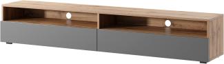 Selsey REDNAW - TV-Schrank/modernes TV-Board für Wohnzimmer, stehend/hängend, 180 cm breit (Wotan Eiche Matt/Grau Hochglanz ohne LED)