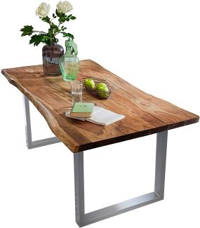 SAM Baumkantentisch 180x90 cm Quarto, nussbaumfarbig, Esszimmertisch aus Akazie, Holz-Tisch mit silber lackierten Beinen