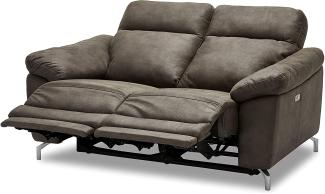Ibbe Design Braun Stoff 2er Sitzer Relaxsofa Couch mit Elektrisch Verstellbar Relaxfunktion Heimkino Sofa Doha mit Fussteil, Federkern, 162x96x101 cm