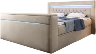 Boxspringbett Jupiter mit TV Lift, RGB und Stauraum 160x200 Beige H4