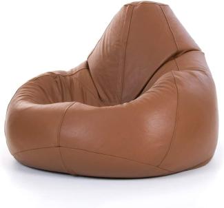 icon Sitzsack-Sessel „Valencia“, Hellbraun, Leder, XL Sitzsack für Erwachsene mit Füllung für das Wohnzimmer