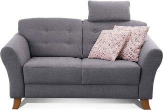 Cavadore 2-Sitzer-Sofa / Moderne Couch im Landhausstil mit Knopfeinzug im Rücken / Federkern / Inkl. Kopfstütze / 163 x 89 x 90 / Flachgewebe grau