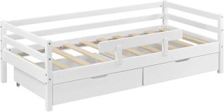 en.casa Kinderbett aus Kiefernholz mit 2 Bettkasten, Rausfallschutz und Lattenrost, 200x90 cm, weiß