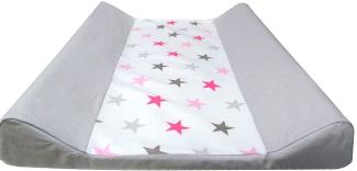 Babymajawelt® Wickeltischauflage Wickelauflage 50x70 cm - 2 Keil Mulde inkl. Baumwollbezug ver. Designs, Folienwickelauflage Phthalatfrei, inkl. abnehmbaren Baumwollbezug (Big Stars rosa)