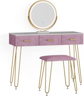 Vicco Schminktisch Frisiertisch Schminkkommode Layla Weiß Rosa LED-Spiegel Design-Hocker 100x79 cm modern Schlafzimmer Kommode Schublade Ablage Aufbewahrung Touch-Switch Kosmetiktisch Make-Up-Tisch