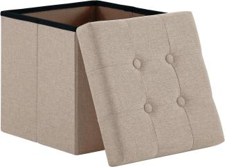 Zedelmaier Sitzhocker mit Stauraum, Fußbank Truhen Aufbewahrungsbox faltbar belastbar bis 300 kg, Leinen, 38 x 38 x 38 cm (Beige)
