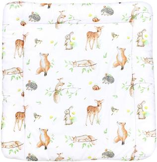 TupTam Baby Wickeltischauflage mit Baumwollbezug Gemustert, Farbe: Waldtiere/Igel/Reh/Fuchs/Kaninchen/Beige, Größe: 70 x 70 cm
