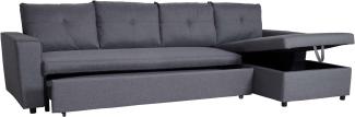Ecksofa mit Bettkasten HWC-L16, Couch Sofa L-Form Liegefläche links/rechts Nosagfederung Stoff/Textil 290cm ~ dunkelgrau