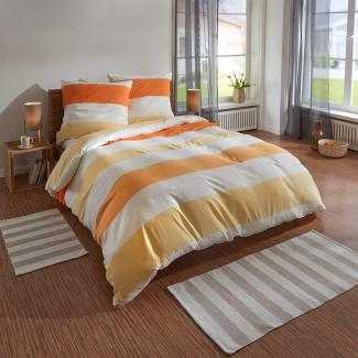 Traumschlaf Bettwäsche Biber Streifen orange | 240x220 cm + 2x 80x80 cm