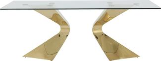 Kare Design Tisch Gloria gold, Glastisch gold, Luxus Glastisch, extravaganter Esstisch, glamouröser Schreibtisch, (H/B/T) 75x200x100cm