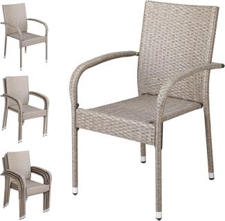 Casaria® Polyrattan Gartenstuhl 4er Set Stapelbar Höhenverstellbar 160 kg Belastbarkeit Armlehne Garten Balkon Terrasse Stapelstuhl Gartensessel Creme