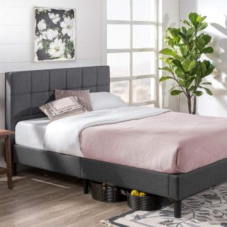 Zinus Lottie Platform Bed, Metall/Wood/Fabric, grau, 190 x 90 cm