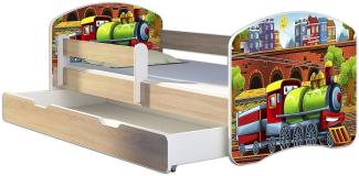Kinderbett Jugendbett mit einer Schublade und Matratze Sonoma mit Rausfallschutz Lattenrost ACMA II 140x70 160x80 180x80 (44 Lokomotive, 140x70 + Bettkasten)