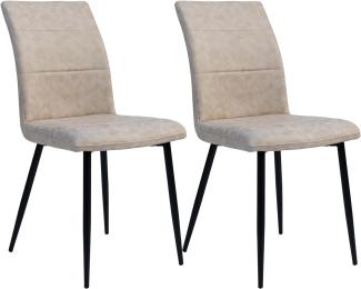 Moderne Esszimmerstühle in Lederoptik - bequeme Stühle mit abgesteppter Vorderseite und bezogener Rückseite - gepolsterte Küchenstühle mit gebogener Rückenlehne für mehr Sitzkomfort Taupe 2 St.