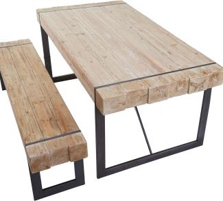 Esszimmergarnitur HWC-A15, Esstisch + 1x Sitzbank, Tanne Holz rustikal massiv MVG-zertifiziert ~ naturfarben 180cm
