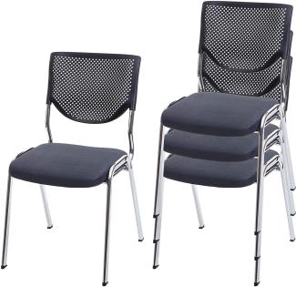 4er-Set Besucherstuhl T401, Konferenzstuhl stapelbar, Stoff/Textil ~ Sitz dunkelgrau, Füße chrom