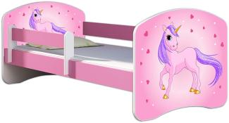 Kinderbett Jugendbett mit einer Schublade und Matratze Rausfallschutz Rosa 70 x 140 80 x 160 80 x 180 ACMA II (17 Pony, 70 x 140 cm)