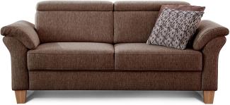Cavadore 3-Sitzer Sofa Ammerland / Couch mit Federkern im Landhausstil / Inkl. verstellbaren Kopfstützen / 186 x 84 x 93 / Strukturstoff braun