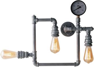 LED Innen Wandleuchte 3-flammig in Wasserrohr Optik, Grau antik