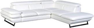 Mivano Ecksofa Prestige / Couch in L-Form mit Ottomane / Kopfteile und Armteil verstellbar / 265 x 74 x 223 / Kunstleder, weiß
