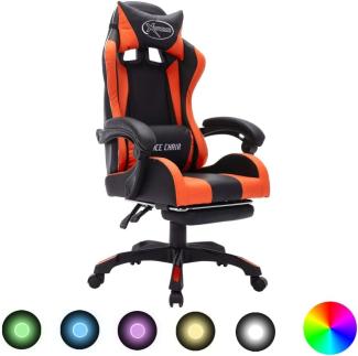 vidaXL Gaming Stuhl mit RGB LED-Leuchten Fußstütze Höhenverstellbar Chefsessel Bürostuhl Drehstuhl Schreibtischstuhl Sportsitz Racing Orange Schwarz Kunstleder