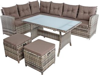 Polyrattan Sitzgruppe Essgruppe Gartenmöbel Lounge Gartengarnitur Beige-Braun