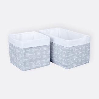 KraftKids Stoff-Körbchen in weiße Pfeile auf Grau, Aufbewahrungskorb für Kinderzimmer, Aufbewahrungsbox fürs Bad, Größe 20 x 20 x 20 cm