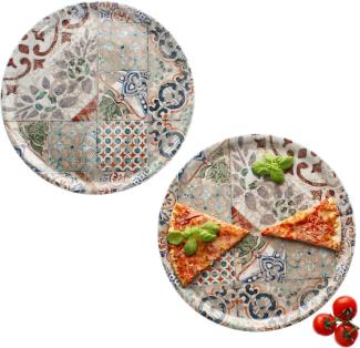 2x Pizzateller Alcazar Ø33cm 2 Personen XL-Teller Fliesenoptik Platte mediterran