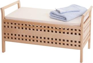 Sitzbank HWC-B61, Sitztruhe Wäschetruhe Holzbank Truhe Badezimmer Bank mit Auflage, Staufach Walnuss 50x89x40cm