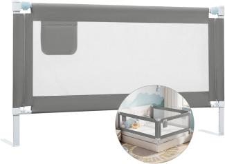 WOLTU Bettgitter, 150 cm Bettschutzgitter für Kinder Baby, Rausfallschutz Bett Boxspringbett Kinderbett Elternbett, Gitterschutz höhenverstellbar 69-87 cm, Oxford-Gewebe Metall, Dunkelgrau