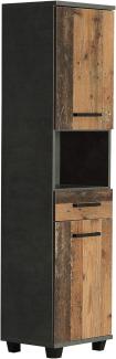 FORTE Veris Seitenschrank mit 2 Türen und 1 Schublade, Holzwerkstoff, Betonoptik Dunkelgrau / Old – Wood Vintage, 40,2 x 186,82 x 34,8 cm