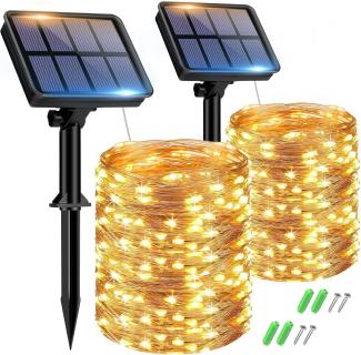 btfarm Solar Lichterkette Aussen, 2x15M 150 LED Solarlichterkette Außen Wetterfest 8 Modi IP65 Wasserdicht Kupferdraht Lichterkette Außen Solar Outdoor für Garten Terrasse Baum Hof Party (Warmweiß)